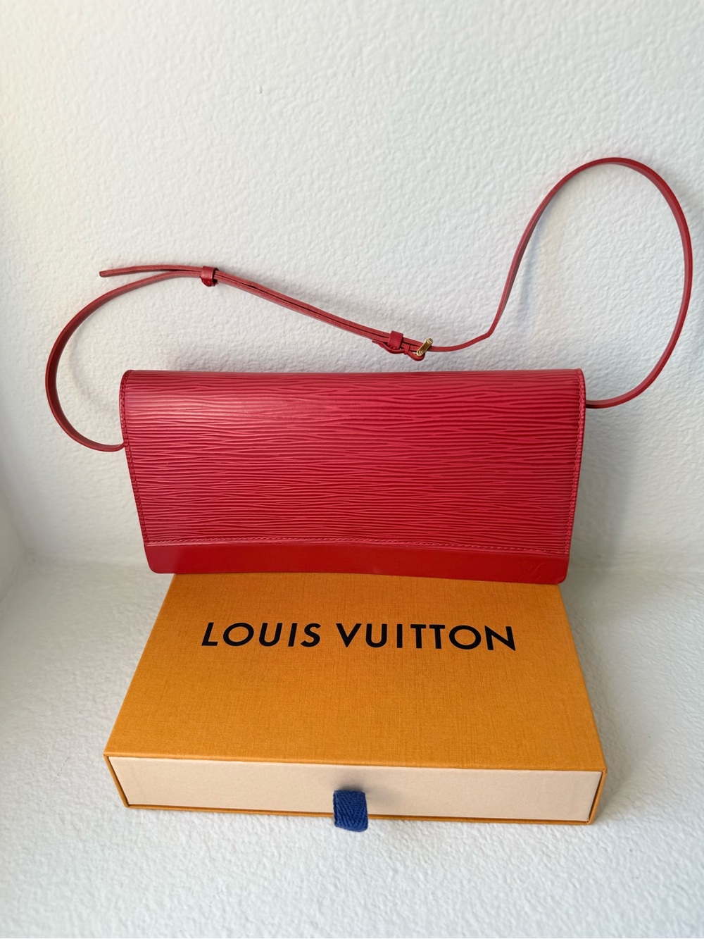 Authentic Louis Vuitton Vintage Red Epi Leather Wallet on Strap Shoulder Bag